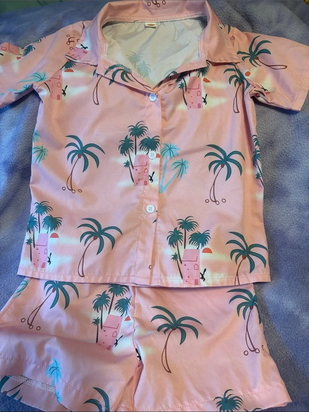' Pink Palm Tree Matching oh shirt and short Set